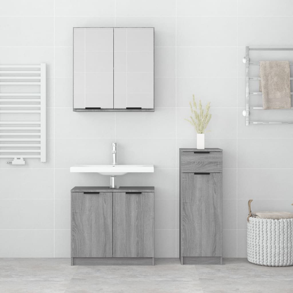 Vidaxl Bathroom Cabinet Set Grey Engineered Wood 3 Piece - Image 3