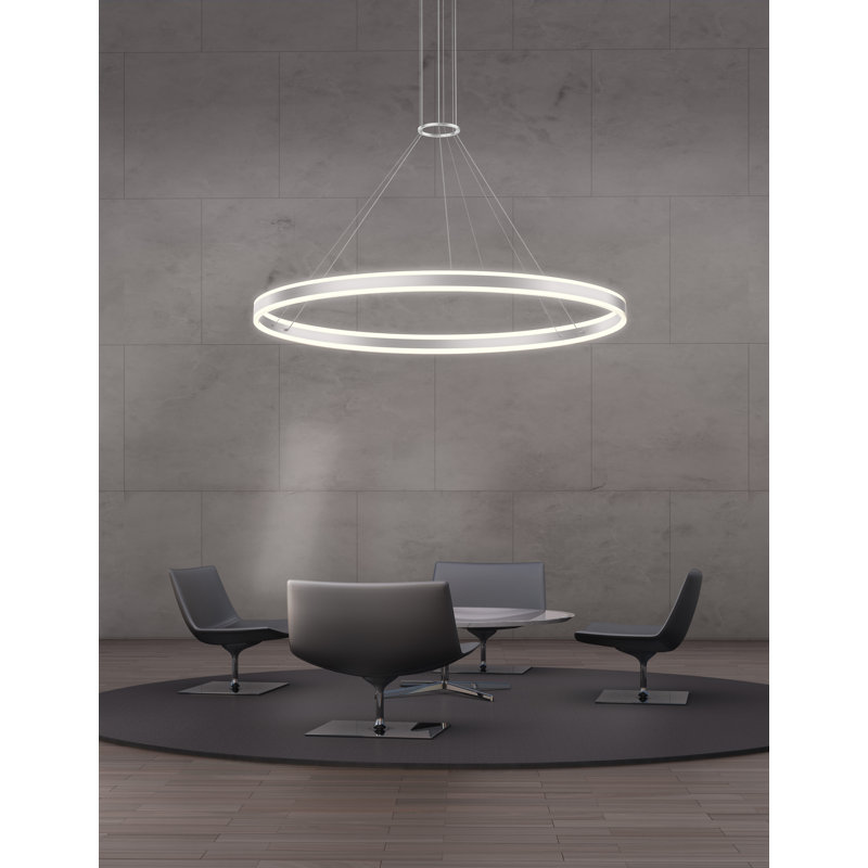 Lustre à roue de chariot à 2 lumières DEL Double Corona ™, Aluminium satiné brillant, H 2,75 po x l 23,75 po x P 23,75 po