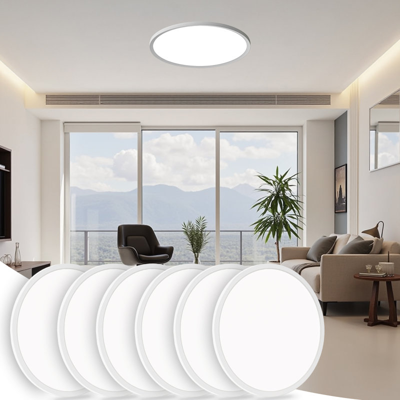 Ensemble de 6 plafonniers encastrés à DEL 2400LM, 24 W, à intensité variable, lumière du jour 5000 K, 12 pouces, luminaire rond à profil bas pour cuisine, couloir, salle de lavage