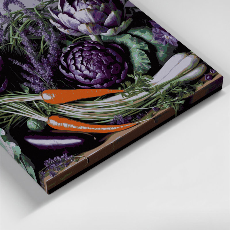 Légumes, fleurs violettes, art mural sur toile mauve, H 8 po x l 10 po