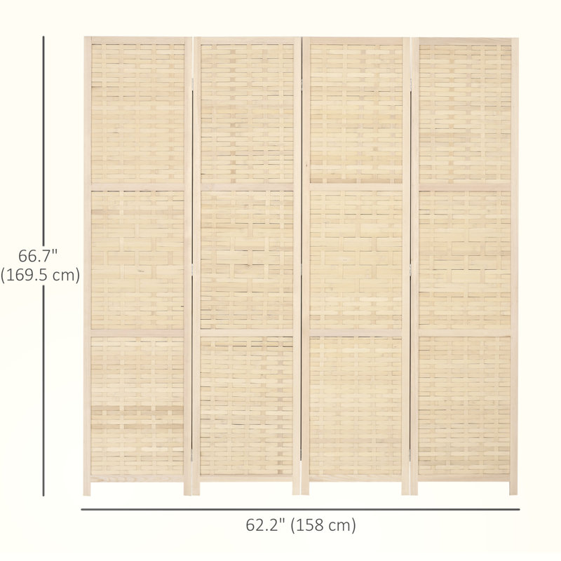 Paravent à 4 panneaux, écran d'intimité pliable en bambou 5,6 pi, naturel