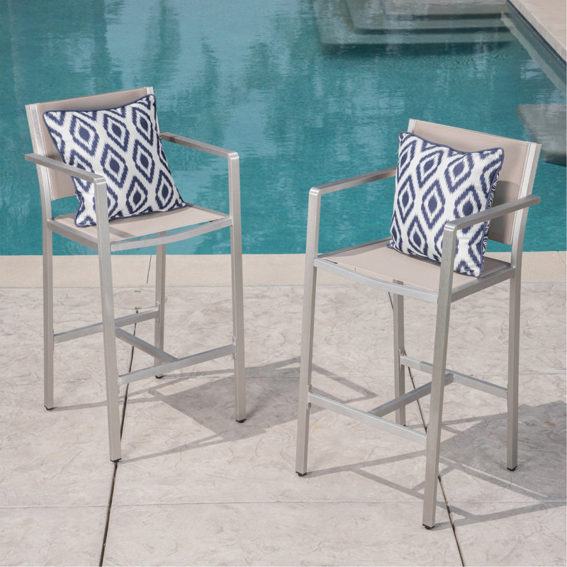Tabourets de bar avec structure en aluminium antirouille, filet gris, ensemble de 2
