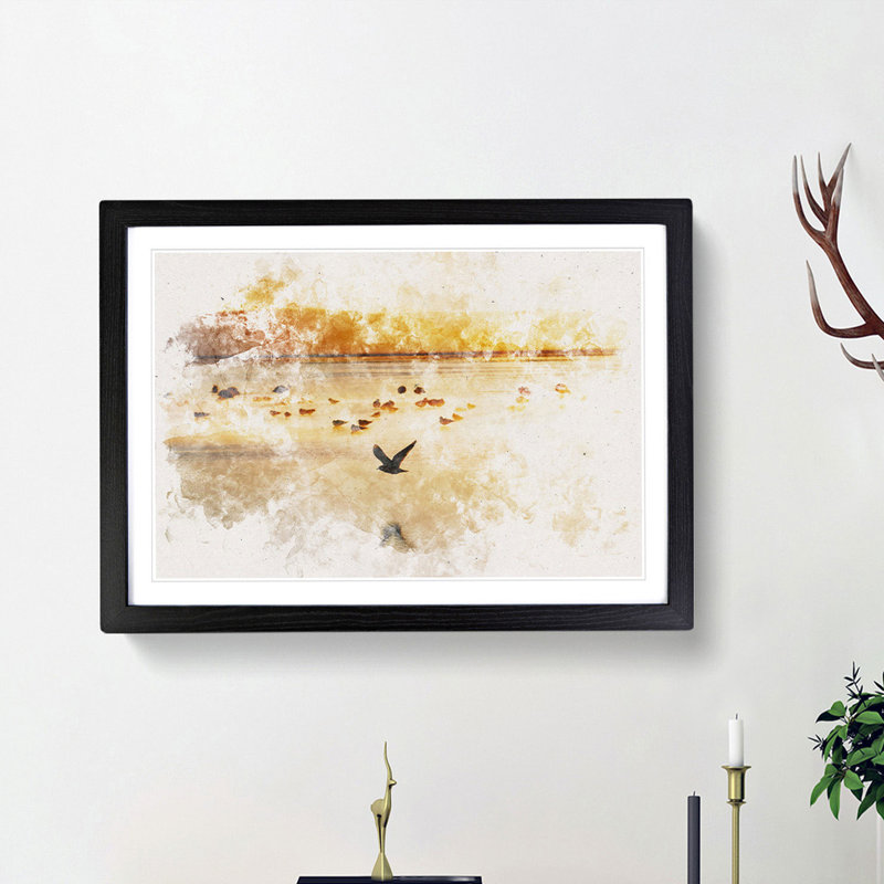 Birds on the Beach - Picture Frame Painting Print, Black Framed, 36cm H x 48cm W x 2cm D