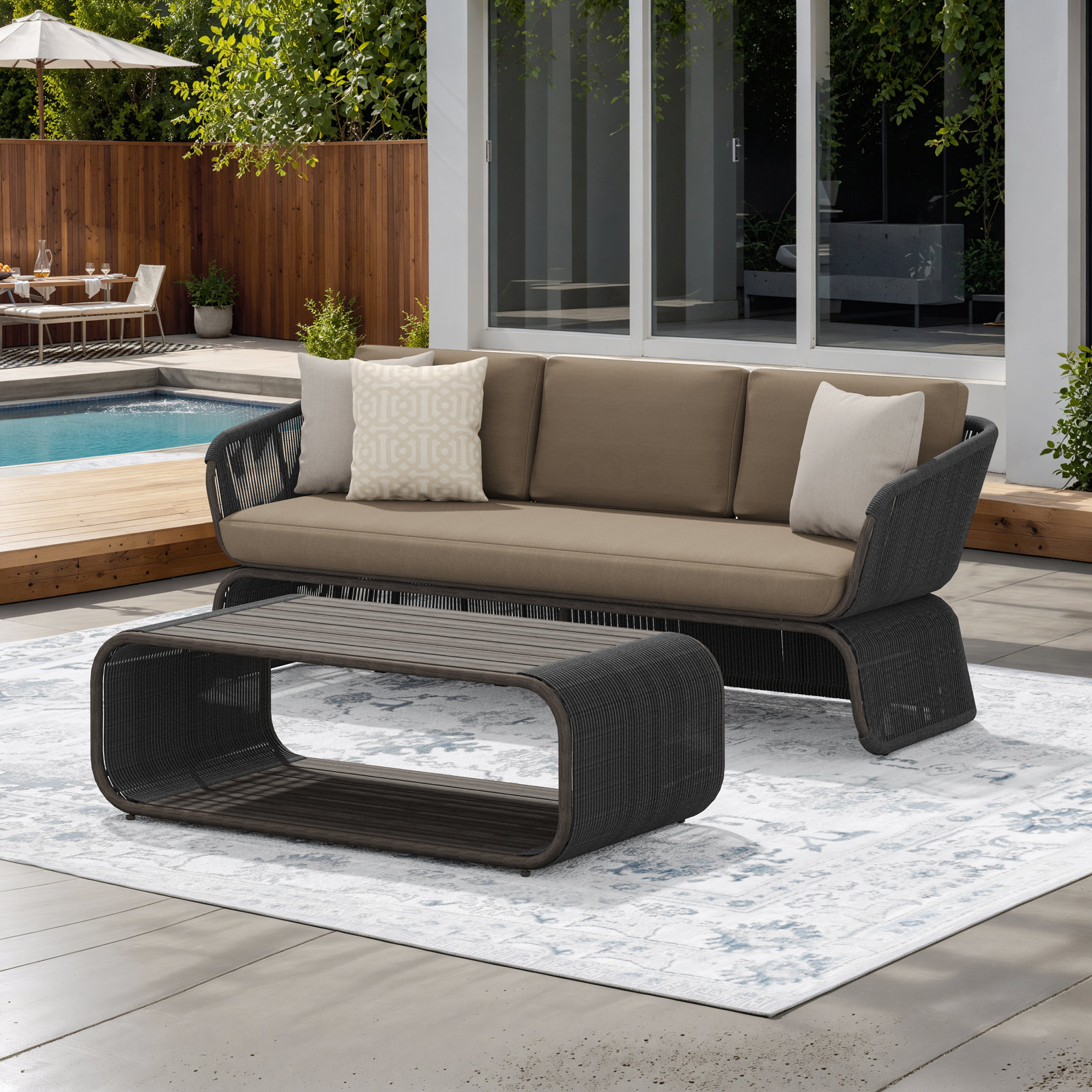 Sofa & Coffee Table, Spectrum Caribou Cushion/Dark Gray/Gray Frame