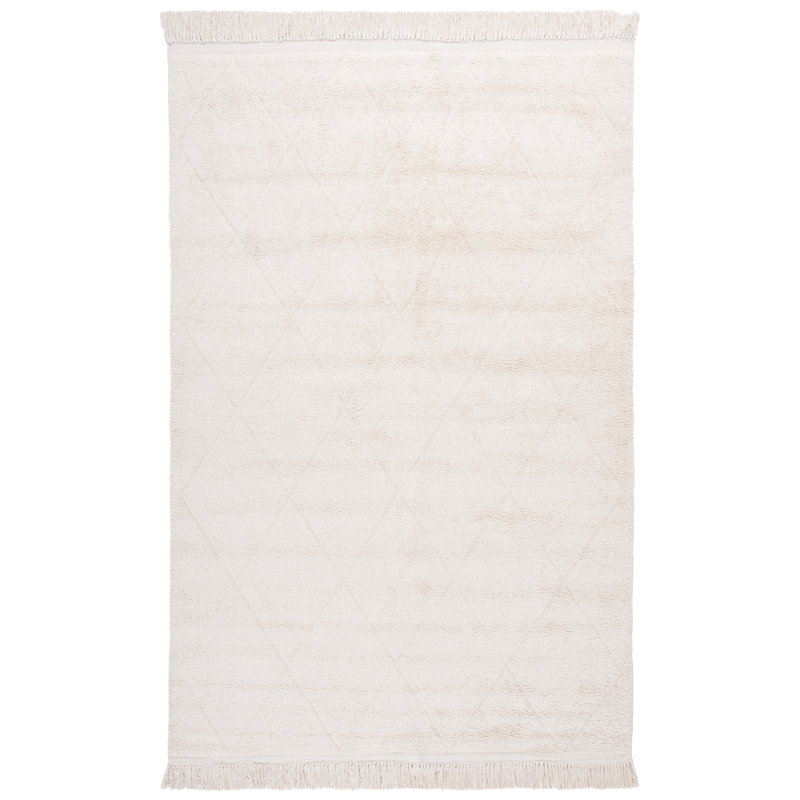 Tapis ivoire en coton tissé à la main et à plat Fredis, Rectangle de 5 pi x 8 pi
