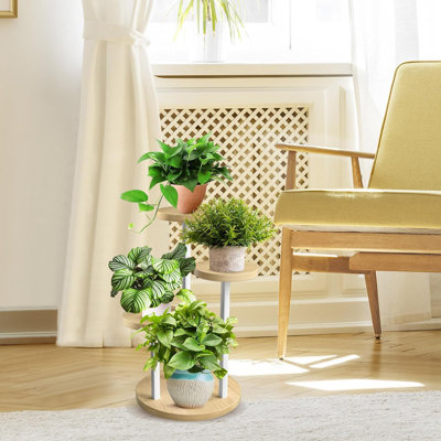 Support à plantes à 3 niveaux pour l'intérieur, plantes en bois en métal pour plantes d'intérieur