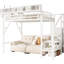 Lit mezzanine haut simple en métal avec escalier et rangement, blanc pour, 94,3 longs, 47,8 larges escaliers, garde-robe de rangement intégré, X 73,4 dimensions