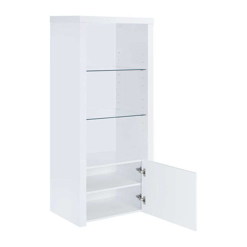3 - Shelf Media Tower with Storage Cabinet in White High Gloss