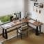 Bureau brun en bois massif en forme de L + fer-108839988-108839991