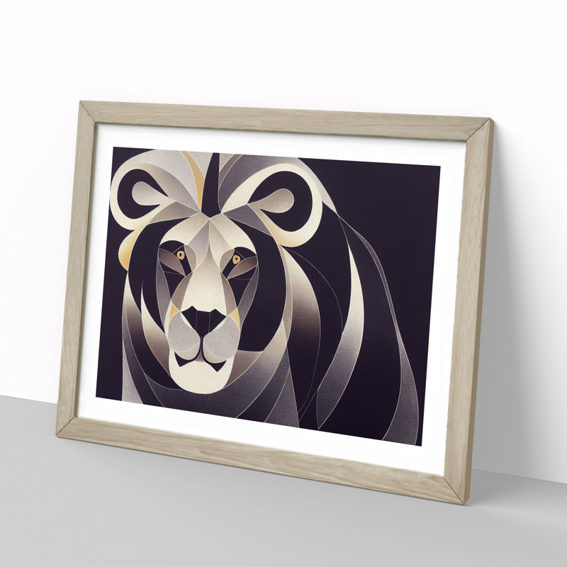 Cosmopolitan Abstract Lion - Single Picture Frame Print, 46cm H x 64cm W x 2cm D, Oak