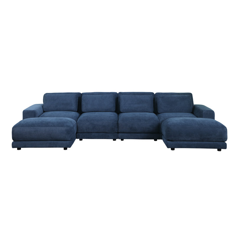 Upholstered Sectional Reversible, Blue Linen Blend