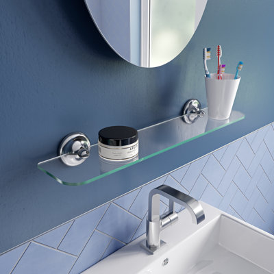 Grosvenor Wall Mounted Glass Shelf with Traditional Gold Flexi-Fix Brackets 59cm