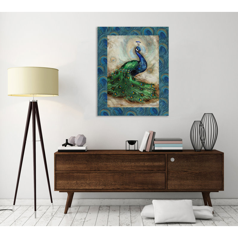 «Peacock with Border II», reproduction sur toile tendue, H 15 po x l 12 po
