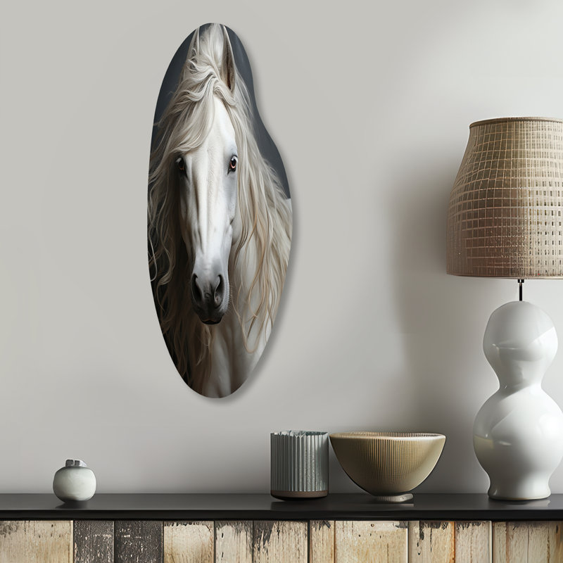 White Horse Subtle Whispers - Horse Curved Shape Irregular Metal Wall Decor, 30" H x 11" W