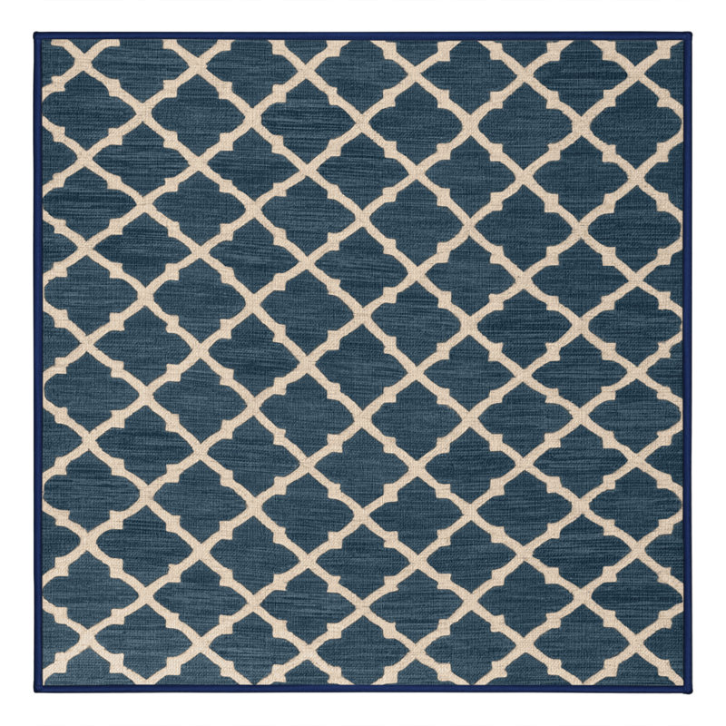 Tapis bleu en treillis lavable à la machine, Carré 6 pi