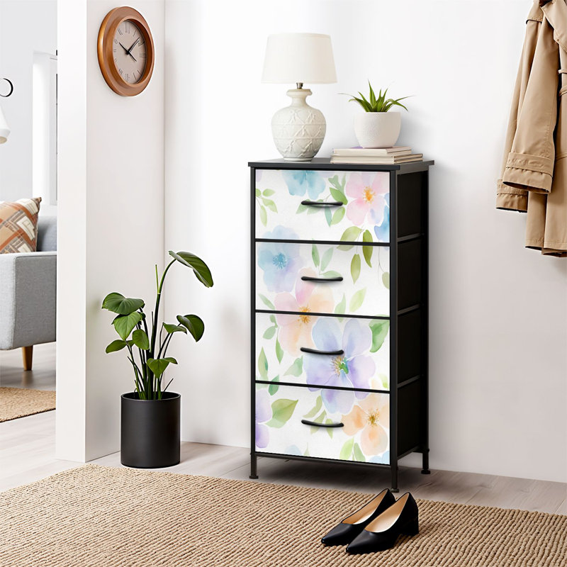 4 Drawer Dresser for Bedroom, Narrow Chest of Drawers, Wooden Top and Study Iron Frame 18"x37.5"-(WxH)
