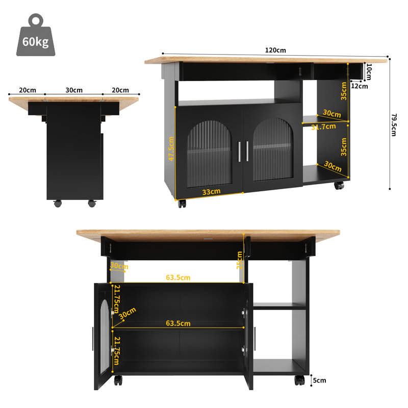 Wood Kitchen Island, Black