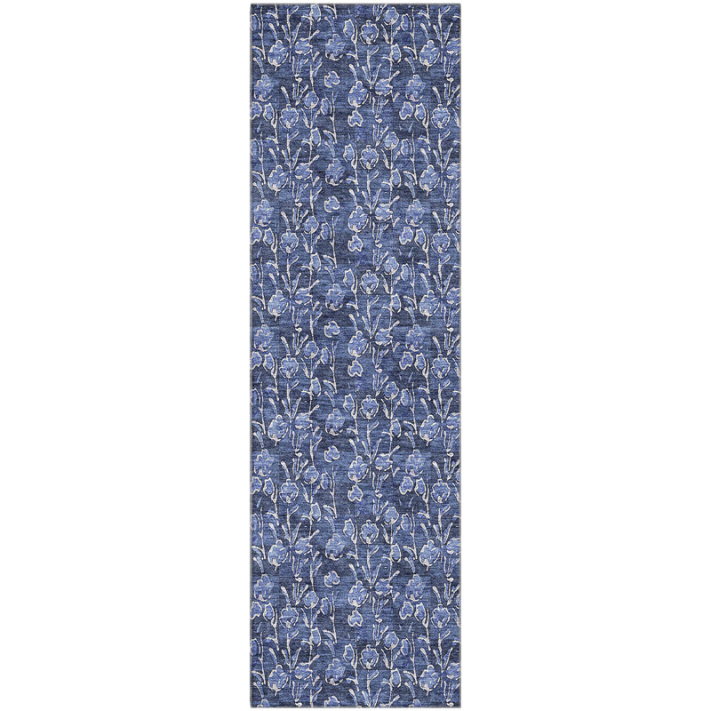 Premium Machine Washable Prisco Navy Rug, Runner 2'3" x 7'6"