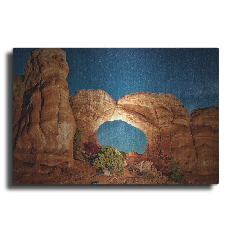 «Night Sky with Camellike Rock Formations» par Lena Owens, art mural en métal, 16 po x 12 po, H 12 po x l 16 po