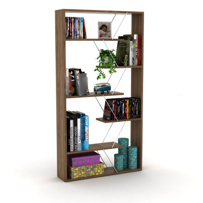 6-Shelf Bookcase, Industrial Wood Frame For Office And Living Areas Use Modern Areas,