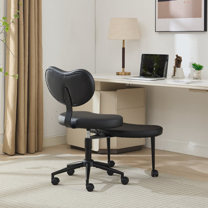 Chaise de bureau avec support lombaire et tabouret réglable, Noir