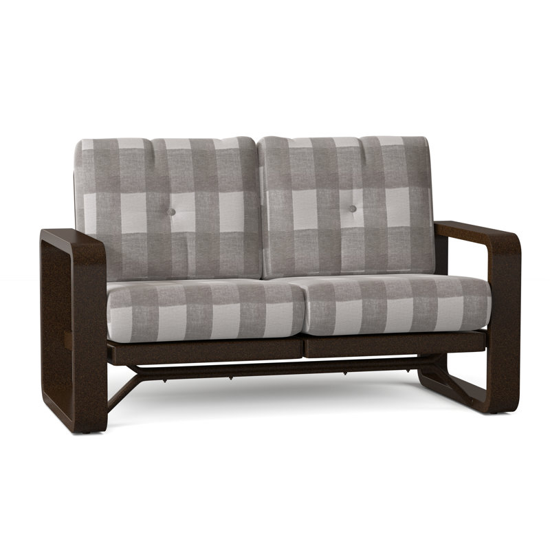 Vale 60.5'' Wide Aluminum Loveseat with Cushions, Textured Black, Prescott Dove Check Sunbrella®