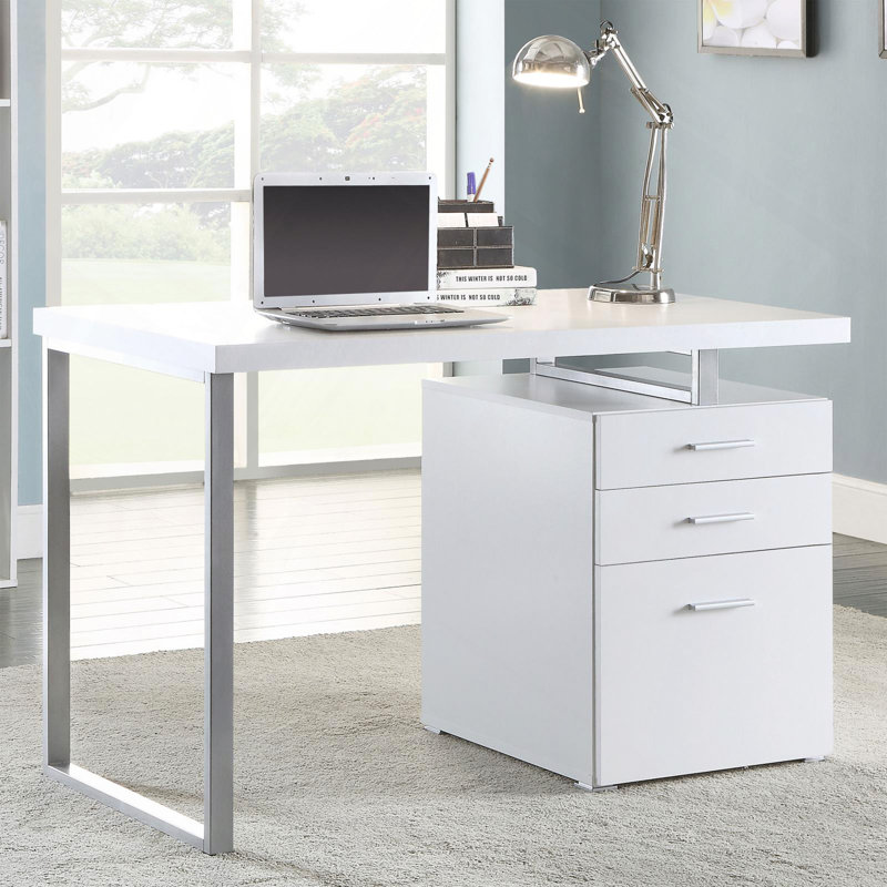 Babken Computer Desk, White/Silver