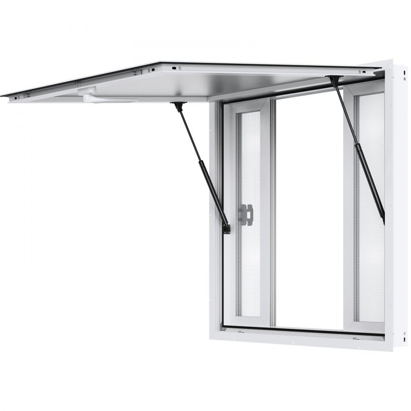 Concession Window 36"x36", Aluminum Alloy Food Truck Service Window with 4 Horizontal Sliding Windows & Awning Door & Drag Hook, Up to 85 Degrees Serving Window for Food Truck Concession Trailer