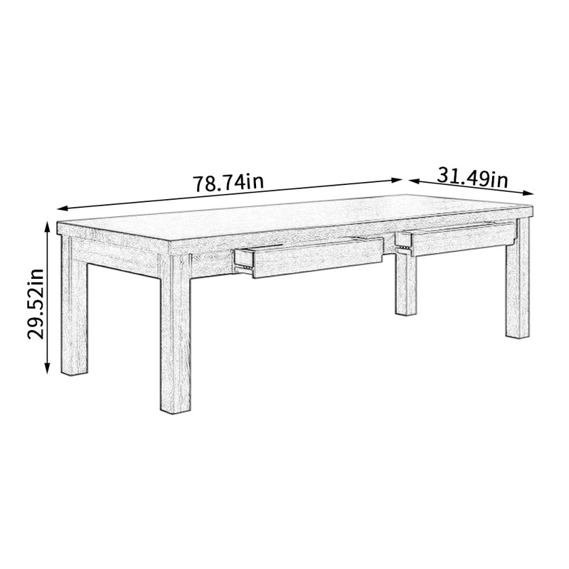 Ash Solid Wood Dining Table, 31.49" W x 78.74" L