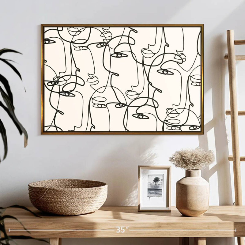 Illustration de visages de femmes, Cadre flottant doré, 25 po x 17 po
