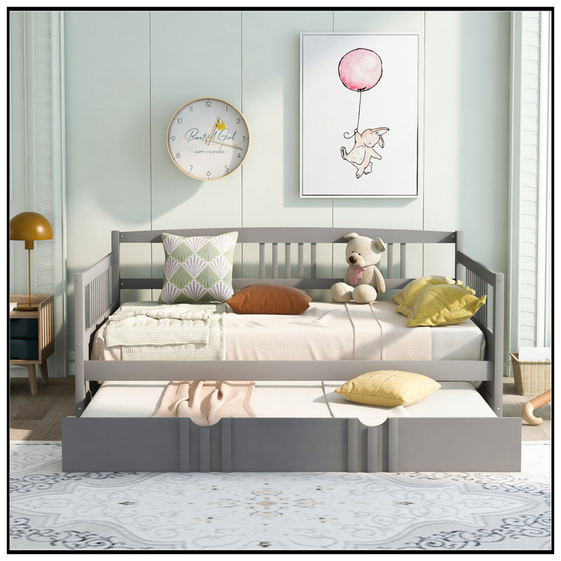 Full Size Daybed Wood Bed With Twin Trundle, Space-Saving And Multi-Functional Design For Modern Living, Gray