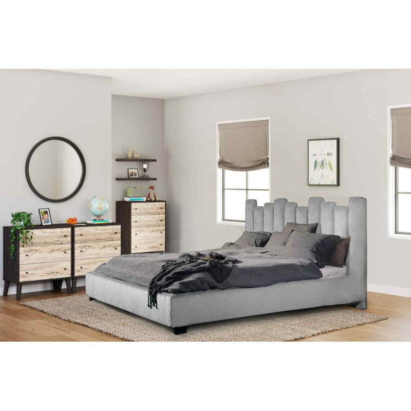 Upholstered Bed, Kingsize (5'), Silver