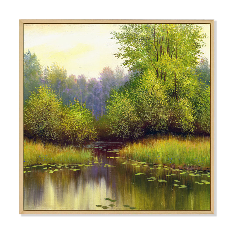 «Beautiful Summer River Green Landscape I» - Décoration murale en bois champêtre, H 36 po x l 36 po x P 1,5 po