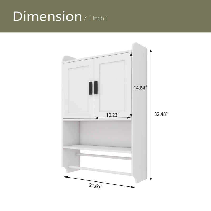 Bathroom Wall Cabinet With Doors,Adjustable Shelf,Towel Bar And Paper Holder, Over The Toilet Storage Cabinet, White