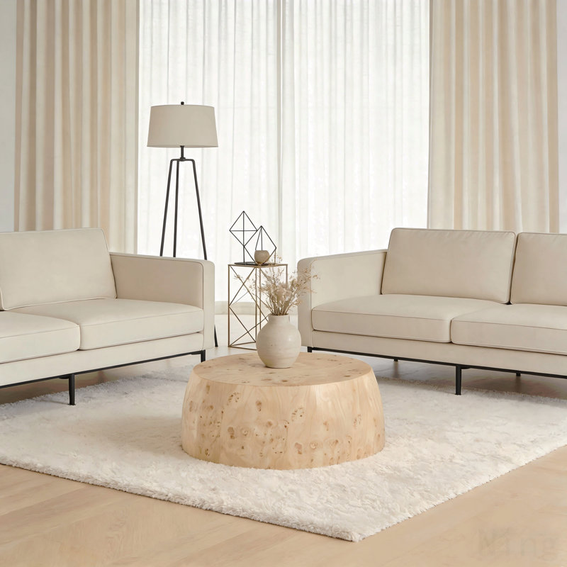 Table basse à tambour brun minimaliste pour salon moderne, Brown