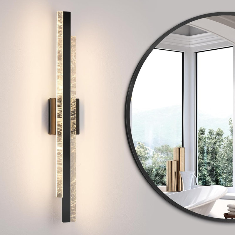 32" Dimmable LED Smoked Acrylic Shade Bath Bar Aluminum Vanity Light Fixture, Black