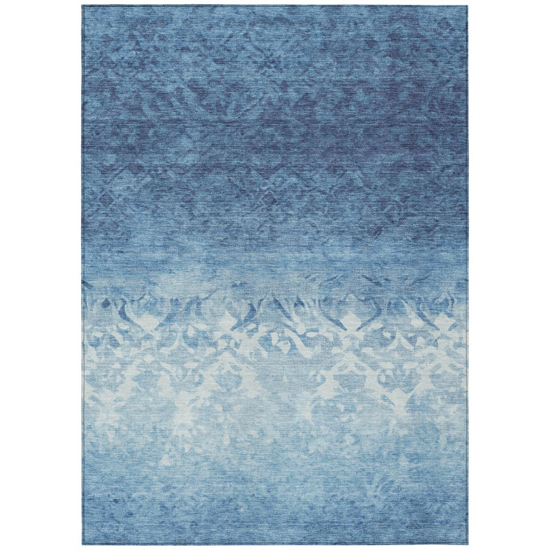 Machine Washable Indoor/Outdoor Xhevrie Denim Rug, Rectangle 10' x 14'