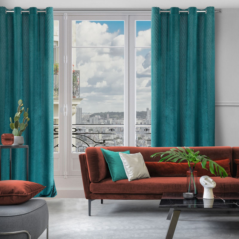 Fenley Eyelet Blackout Curtain, Dark Turquoise