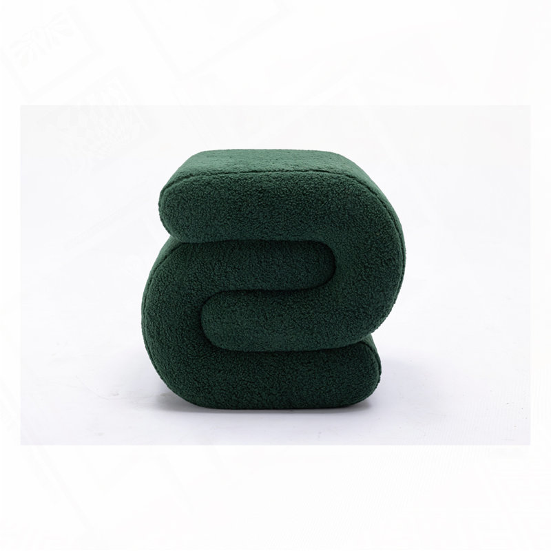 S-shape Ottoman Makeup Stool Footstool, Green Teddy