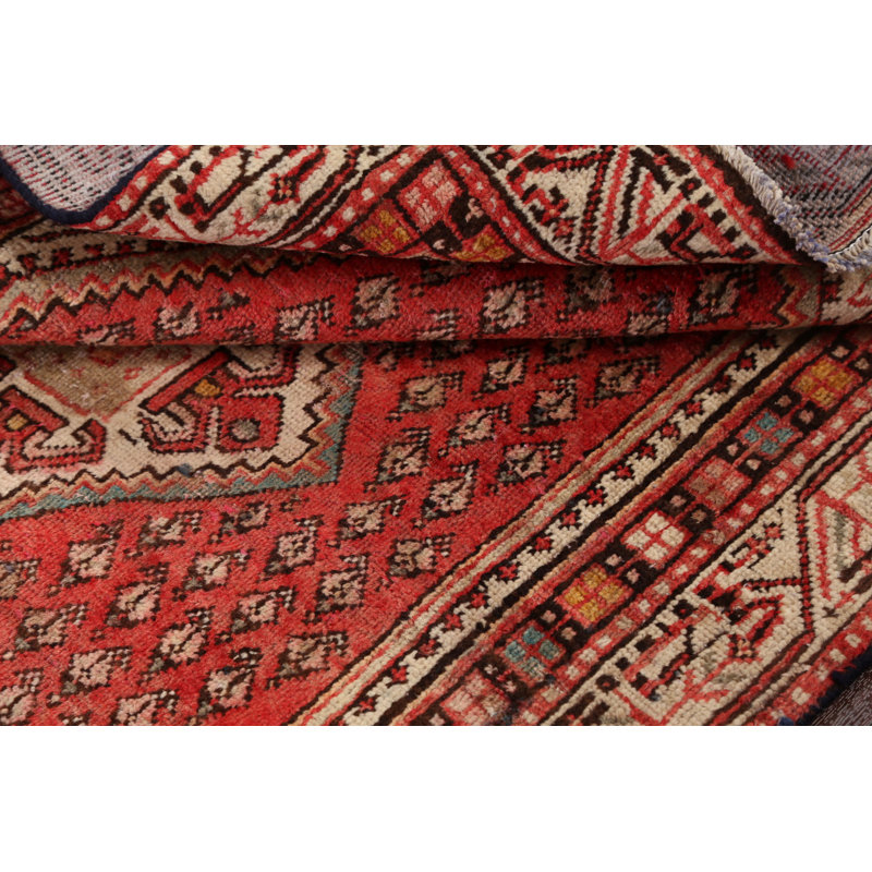 Tapis décoratif rouge en laine rouge de conception unique 3 pi 5 po X 6 pi 4 po noué à la main