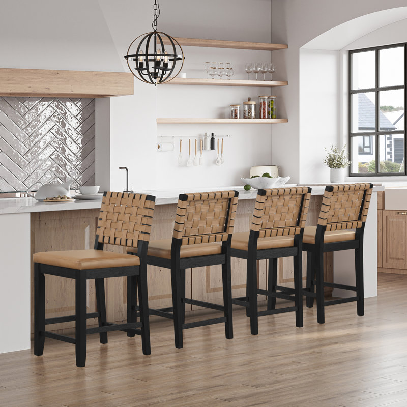 Reid Vegan Leather Counter Chair, Saddle Brown Seat/ Black Frame, Counter Stool (25.75" Seat Height)