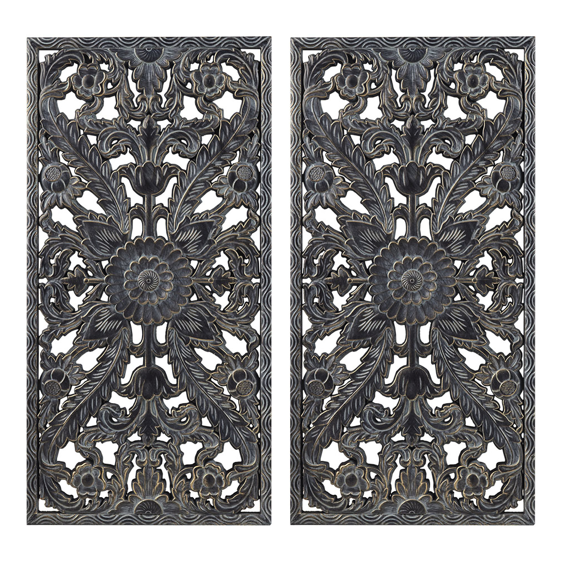 One Allium Way® 2 Distressed Wall Decor - Lotus Flower Antique Blue ...