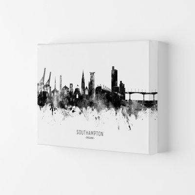 Southampton England Skyline Black White City Name by Michael Tompsett - Print