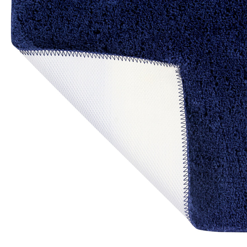 Loida Collection 100% Polyester Machine Washable 3 Piece Plush Bathroom Rug Set, Navy