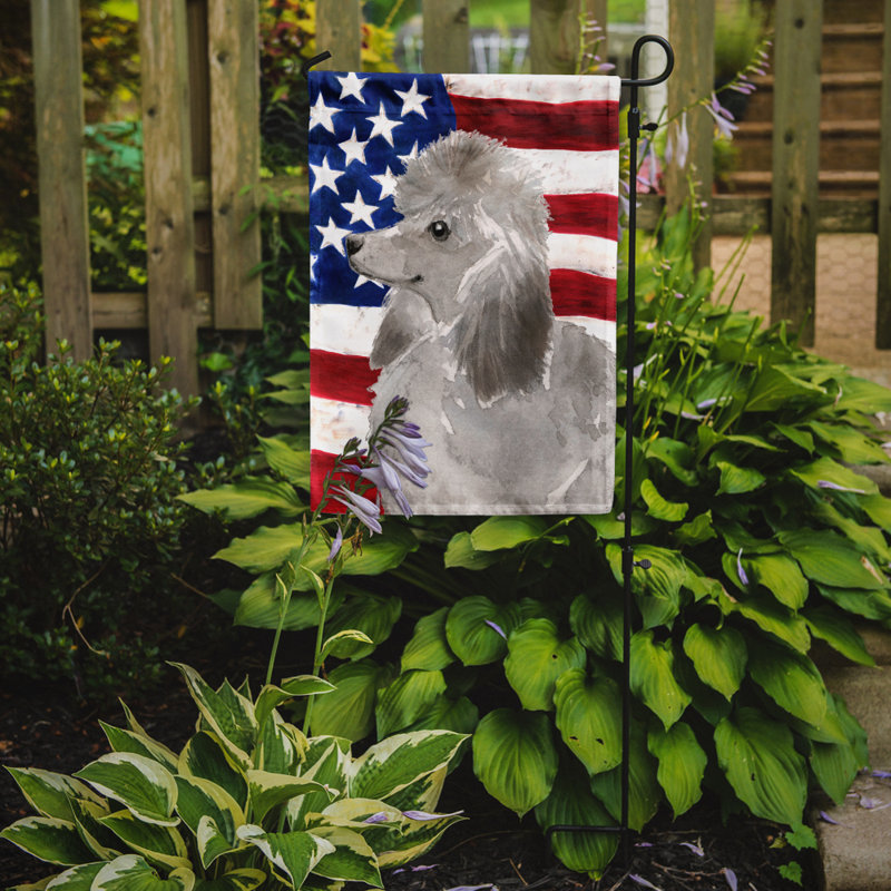 2 côtés en polyester de 2 côtés american drapeau de jardin, Caniche standard blanc