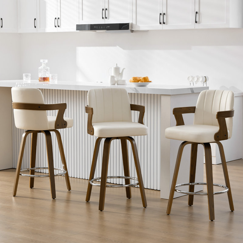Tabouret de bar pivotant 29,5 po Mid-Century, Blanc, Tabouret de bar (siège d'une hauteur de 29 po)