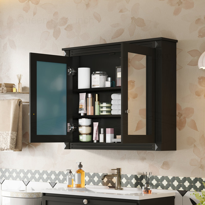 36"x 28" Wall Mounted Bathroom Storage Cabinet, Black