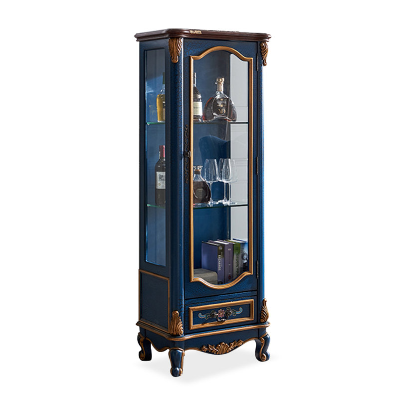 Bleu massif + bois manufacturé + vitrines, Bleu