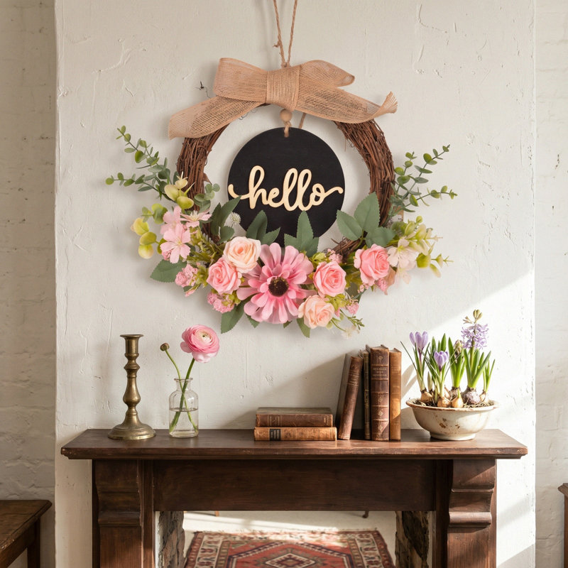 Couronne rose 16 pouces pour porte d'entrée