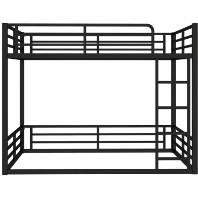 Black Full Xl Floor Bunk Bed, Heavy - Duty, Low Design, Guardrails For Metal Over Xl, Profile, Guardrails, Stable Adults